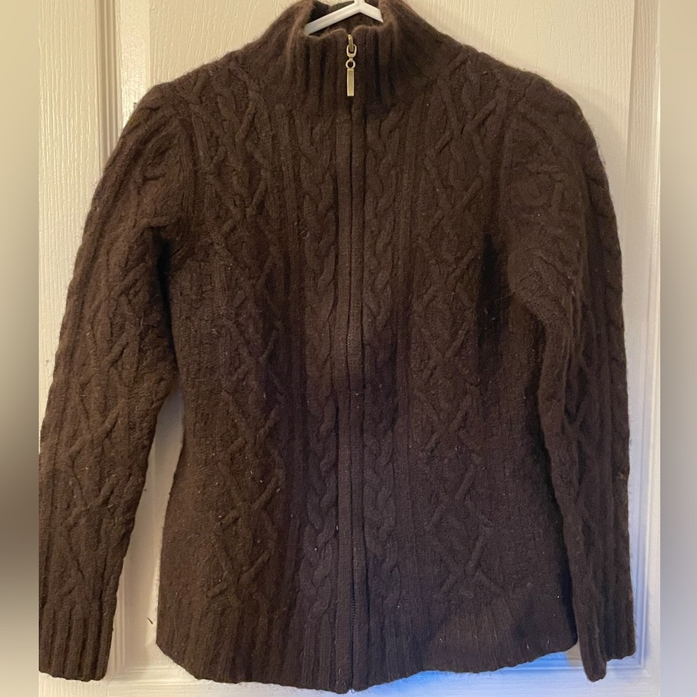 Cambridge Dry Goods Dark Brown Cable Knit Turtleneck Sweater